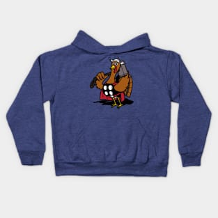 Funny Cute Superhero Turkey Cartoon God Of Thunder Turkey Parody Kids Hoodie